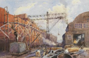 Astillero Polson Iron Work, barco de guerra Hydra en construcción, 1918